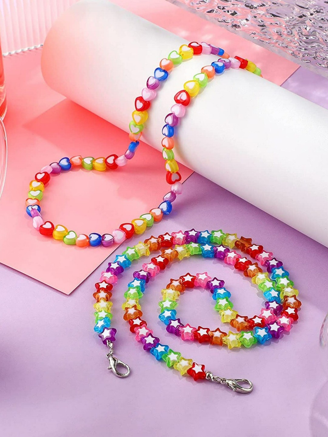 

EL REGALO Girls Pack of 2 Multicolored Beaded Mask Chains, Multi