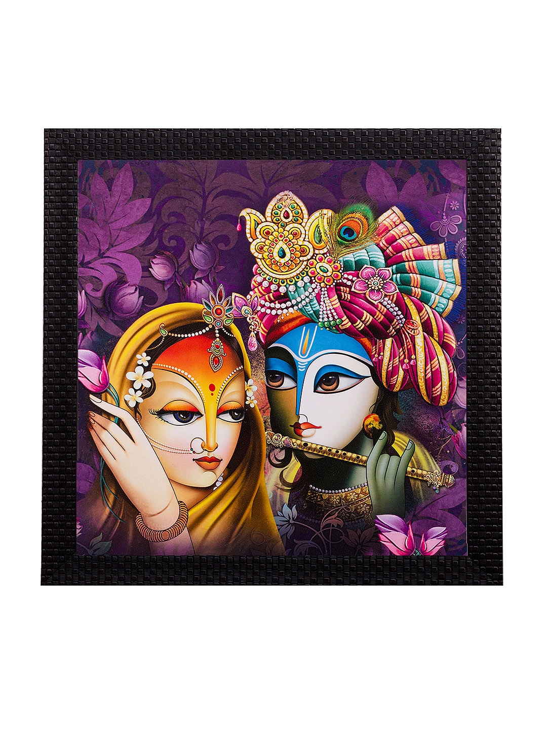 

eCraftIndia Multicoloured Satin Matte Texture Framed Krishna UV Wall Art, Multi