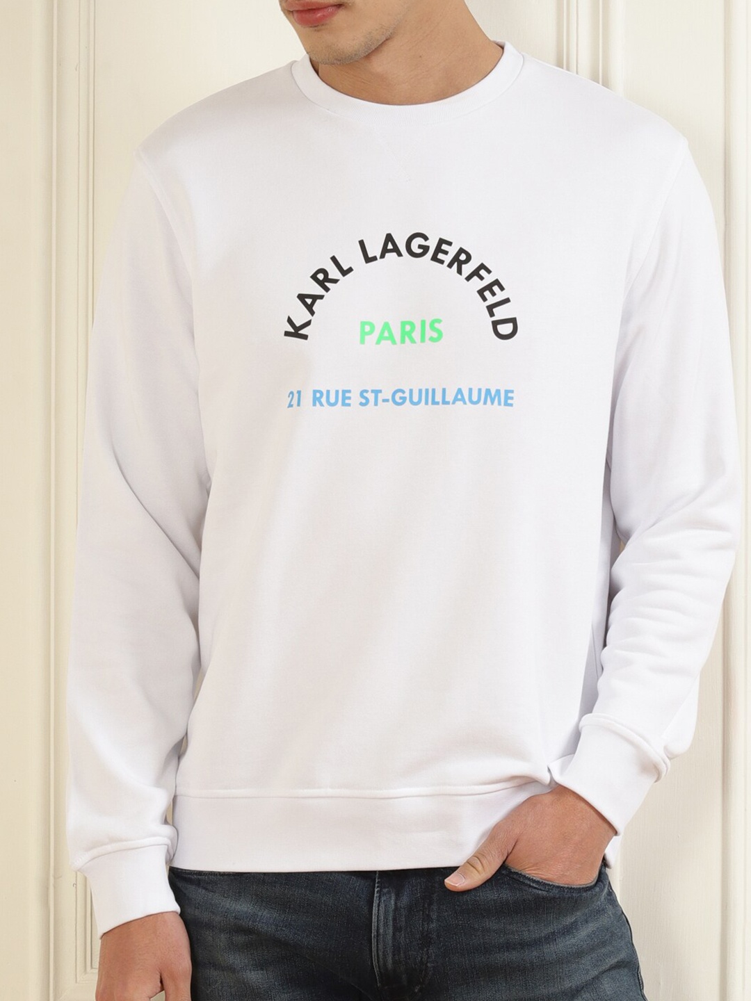 

LAGERFELD Men White Brand Logo Printed Pure Cotton Sweatshirt