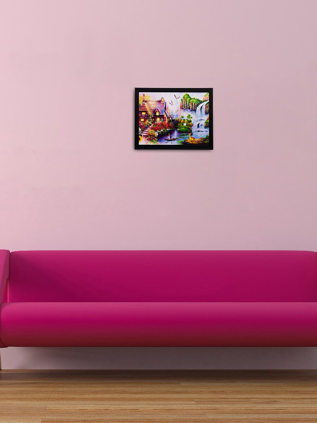 

eCraftIndia Multicoloured Beautiful House View UV Framed Wall Art, Multi