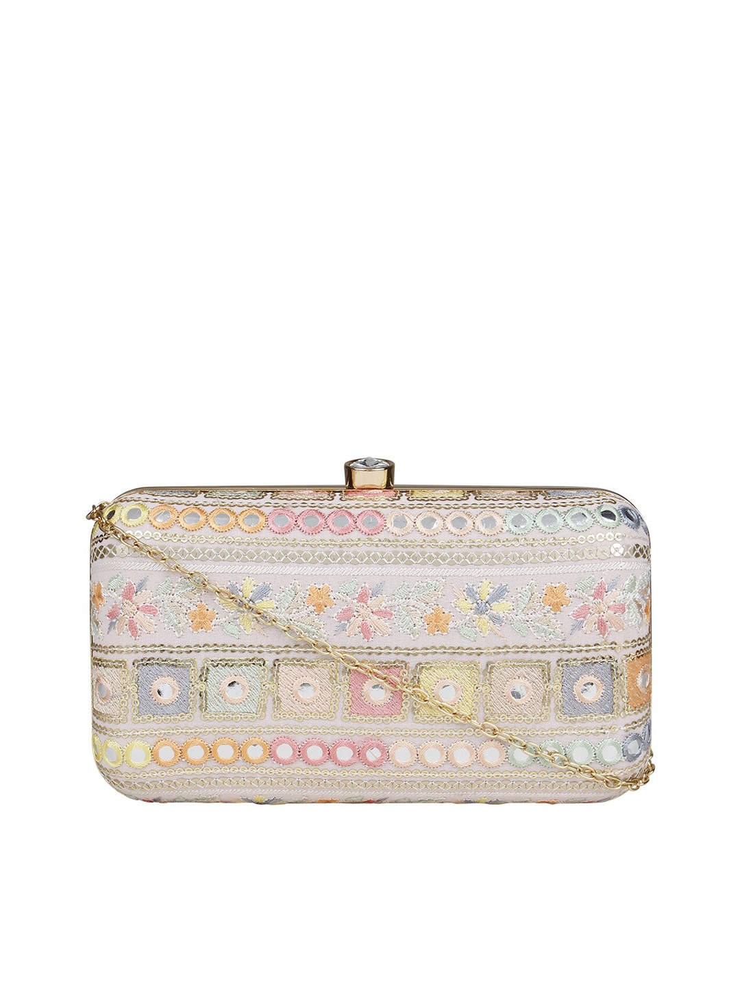

HORRA Women White Embroidered Box Clutch