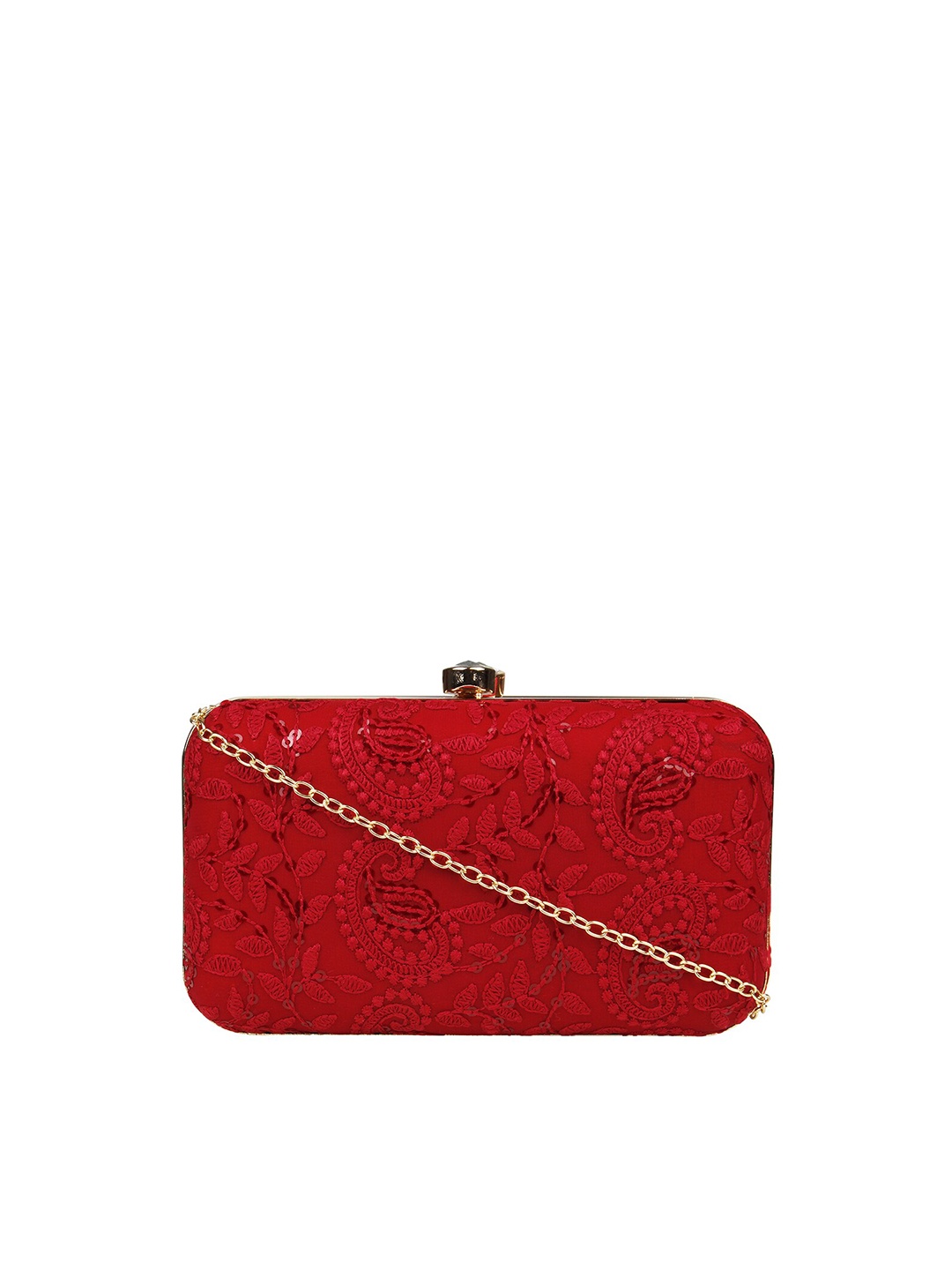 

HORRA Red Embroidered Box Clutch