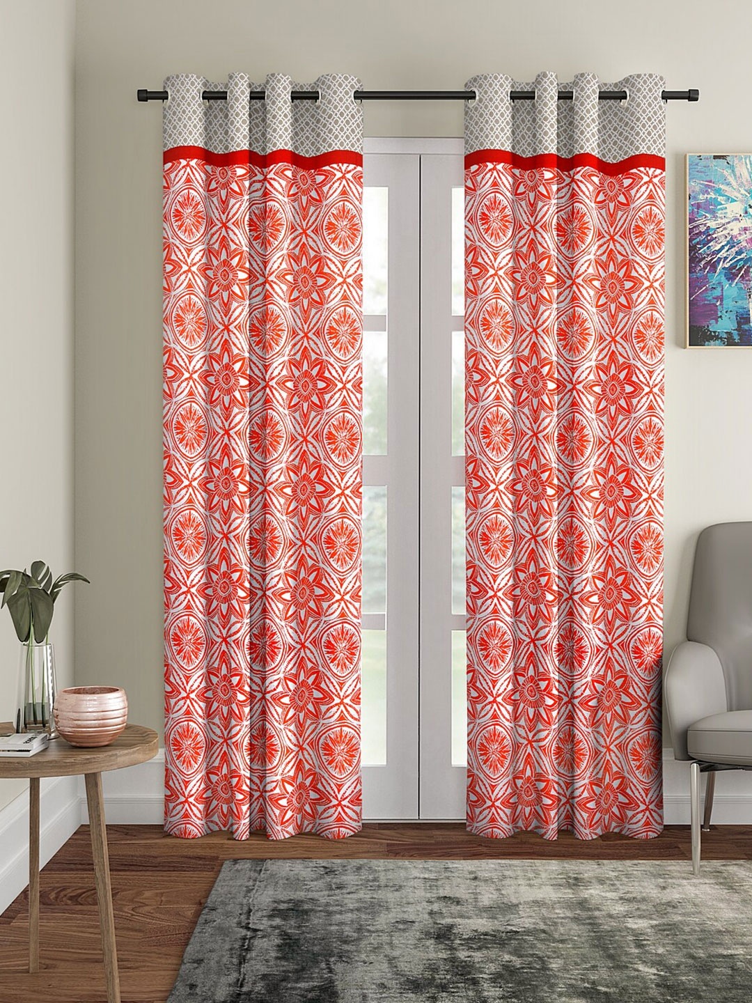 

BLANC9 Orange & White Set of 2 Long Door Curtains