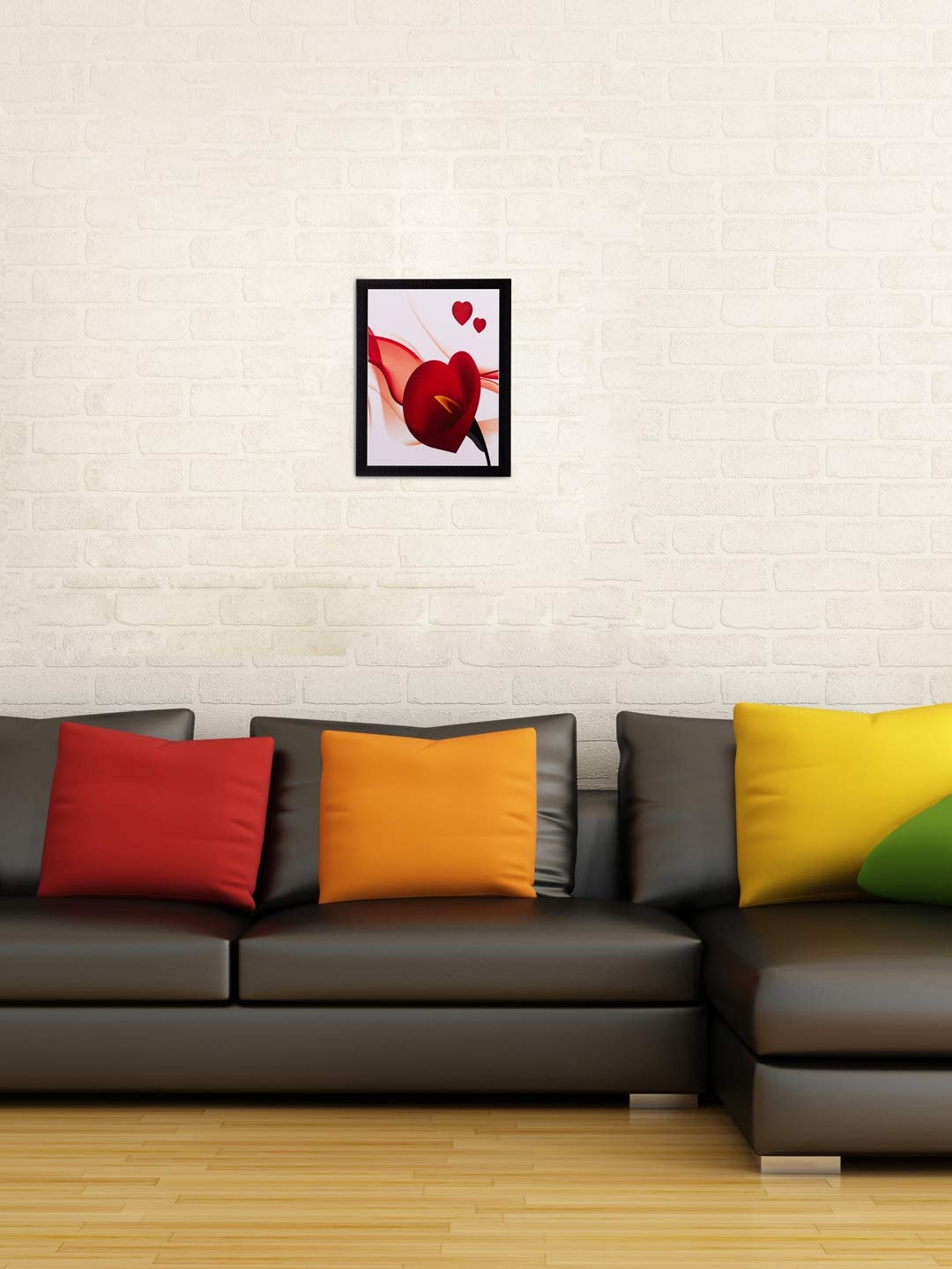 

eCraftIndia White & Red Floral Matt UV Framed Wall Art
