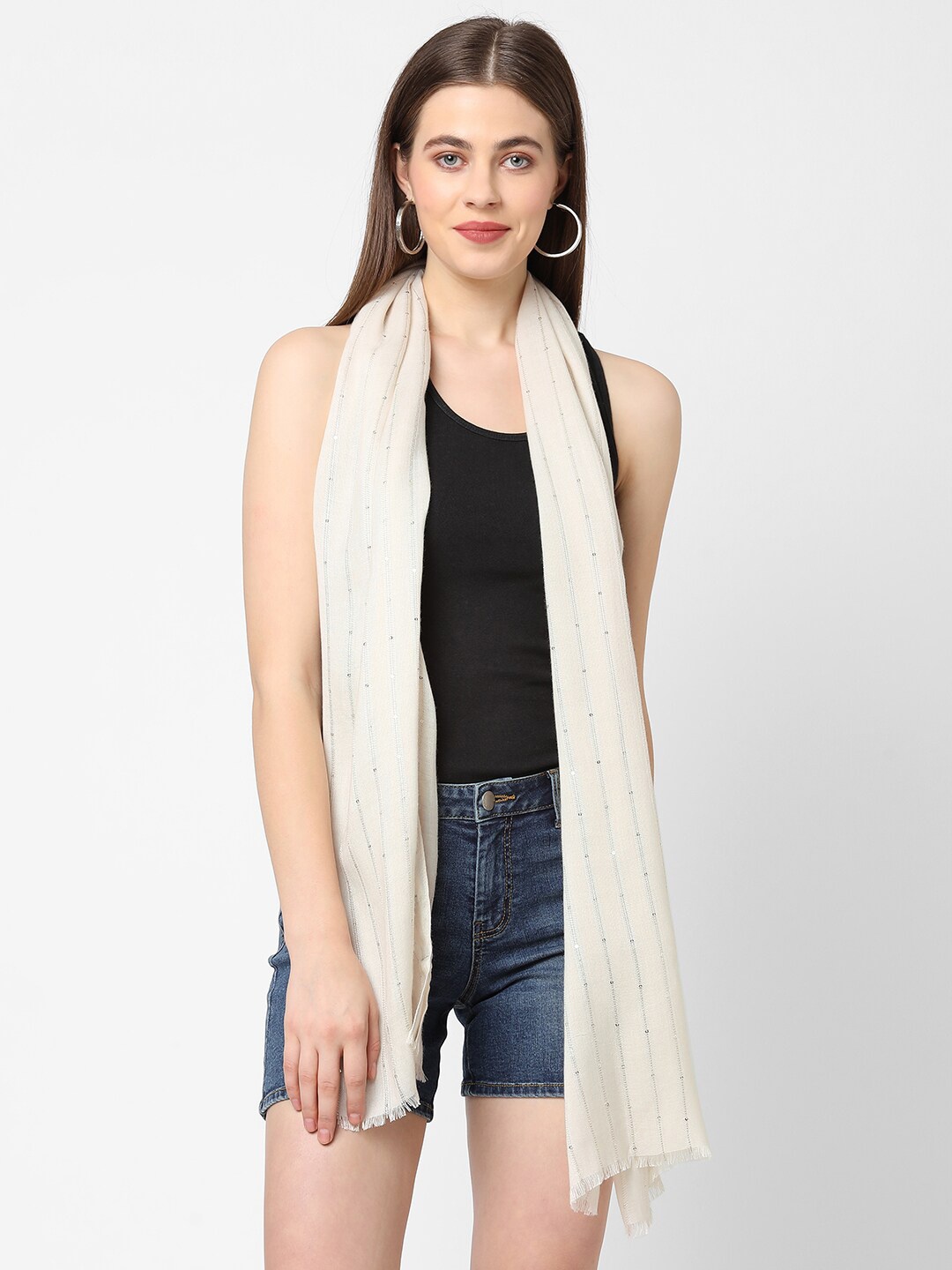 

Cloth Haus India Women Beige Sequins Viscose Scarf