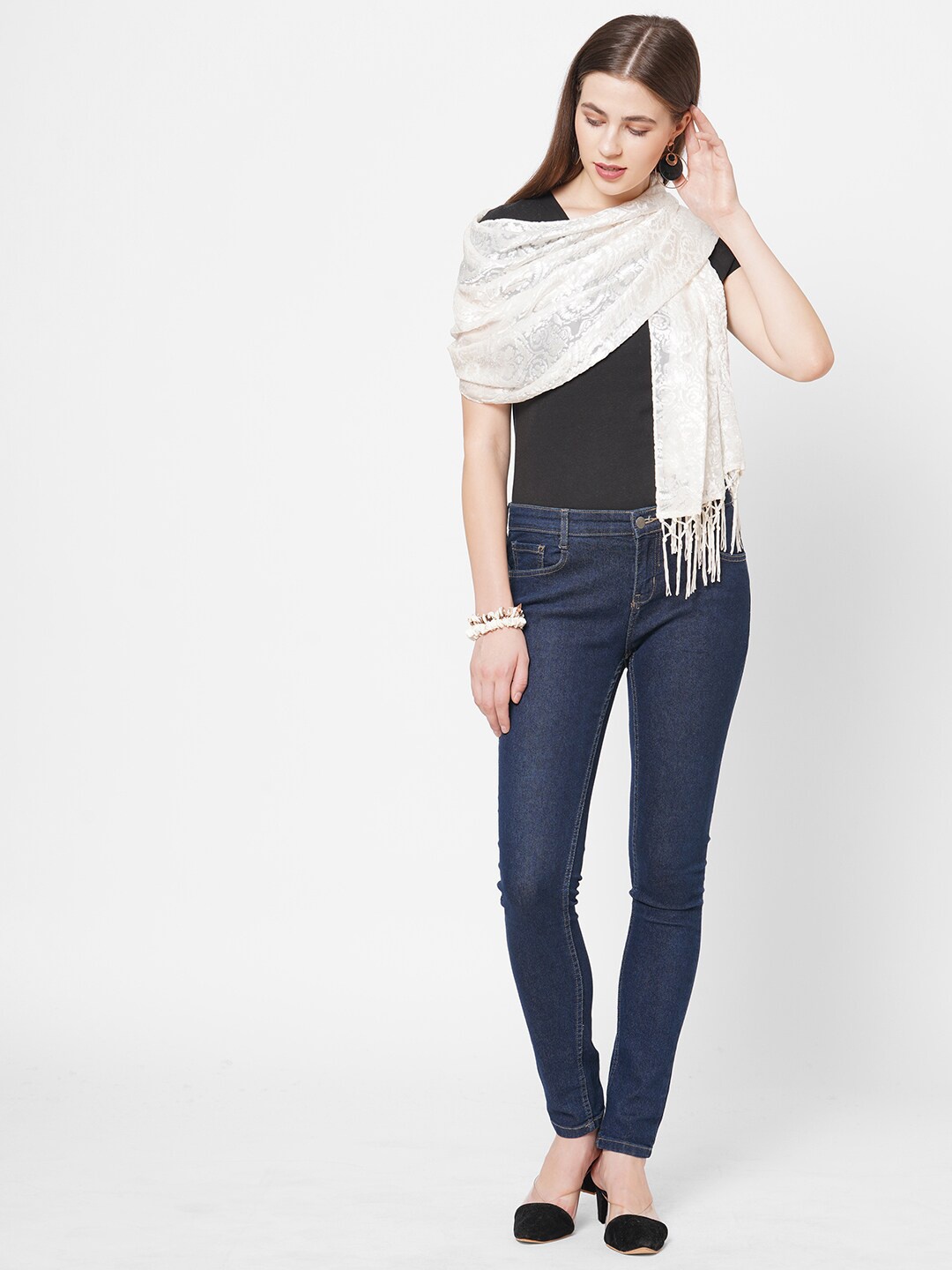 

Cloth Haus India Women White Printed Velvet Scarf