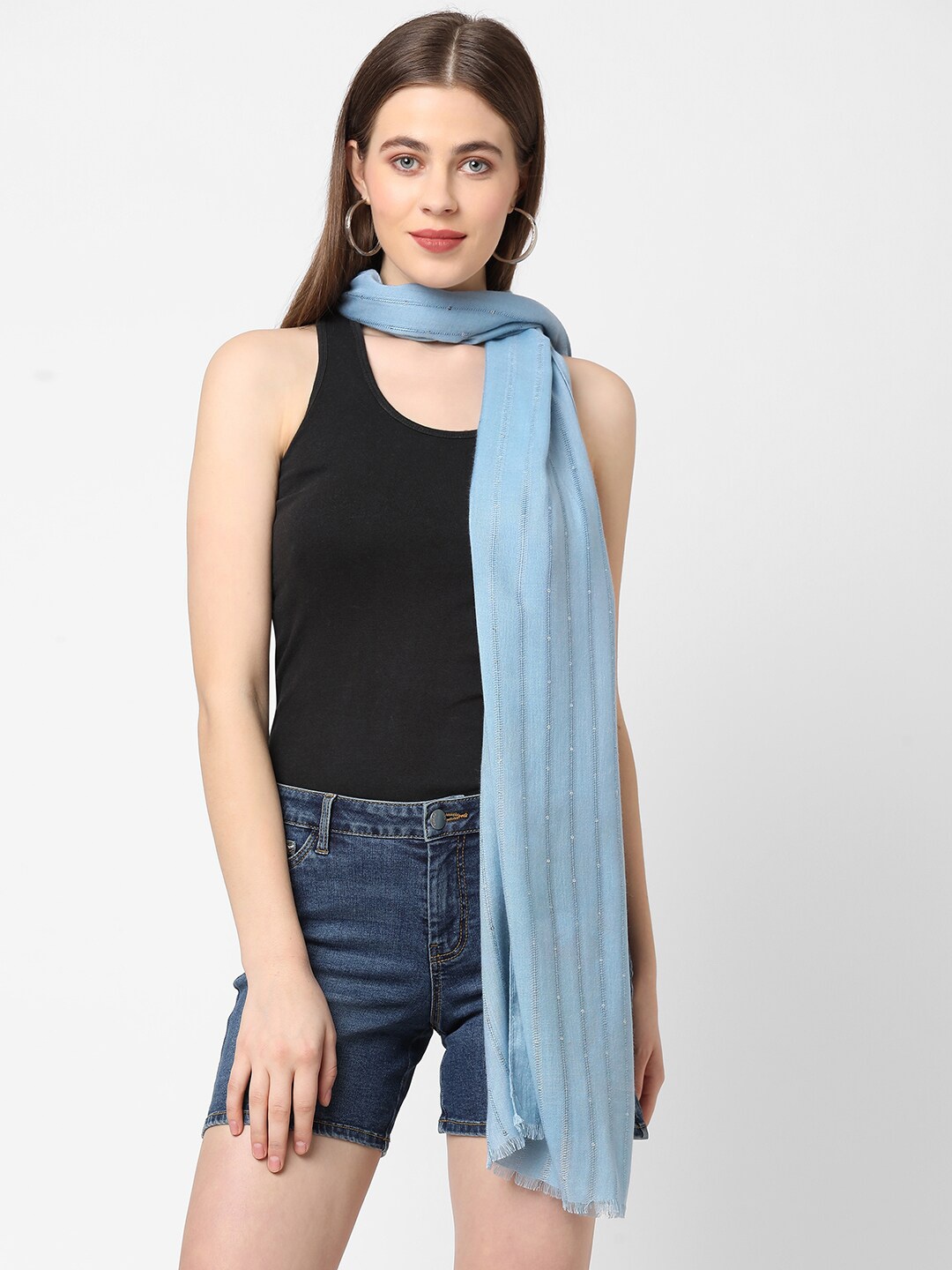 

Cloth Haus India Women Blue Solid Sequins Viscose Scarves