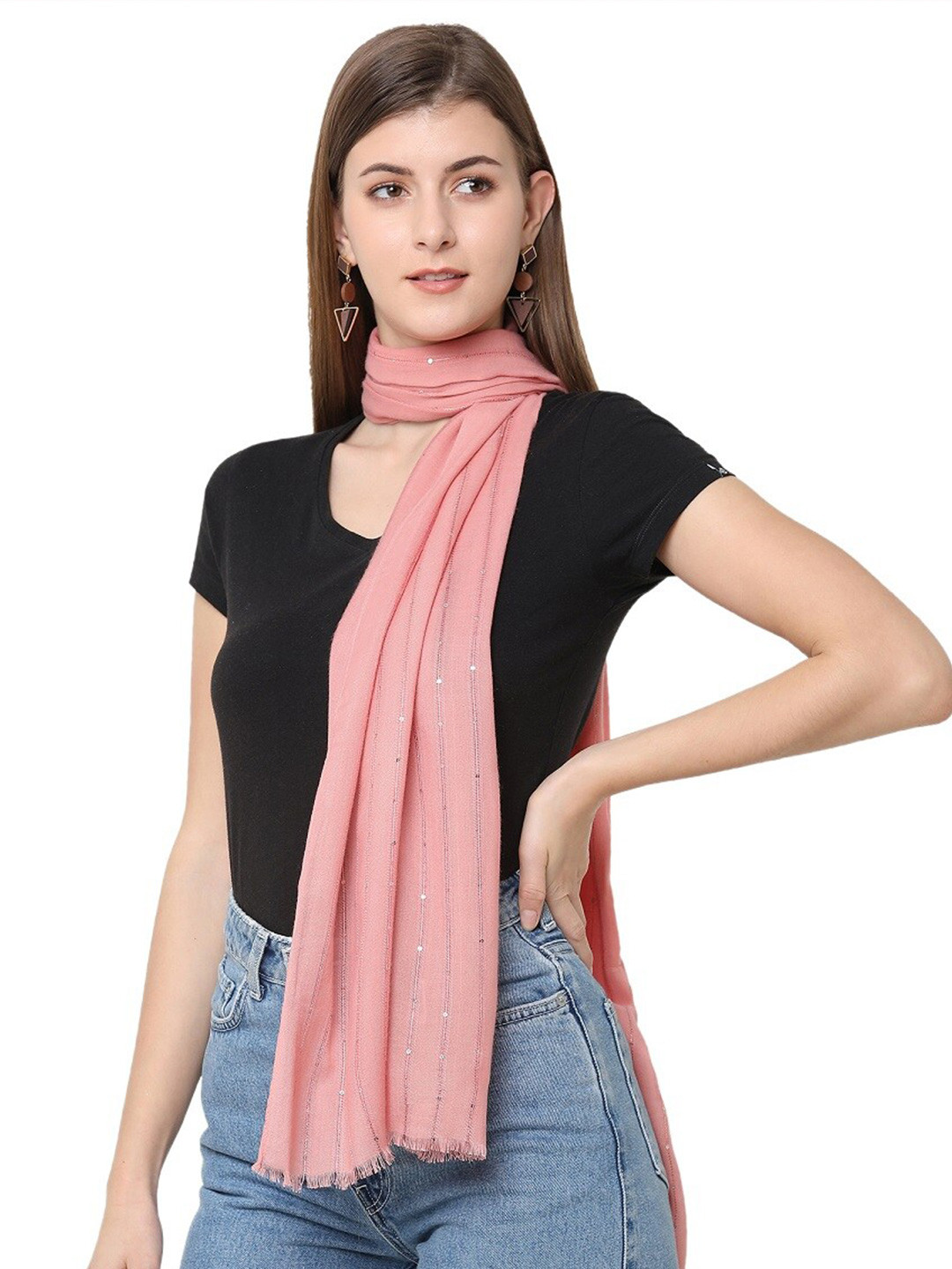 

Cloth Haus India Women Peach-Coloured Sequins Scarf