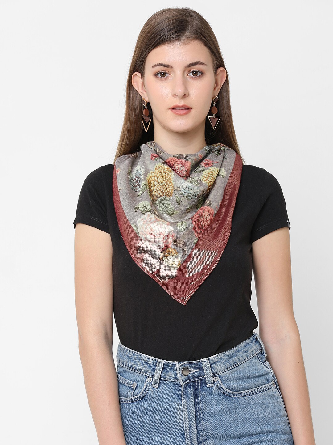 

Cloth Haus India Women Grey & Brown Printed Scarf