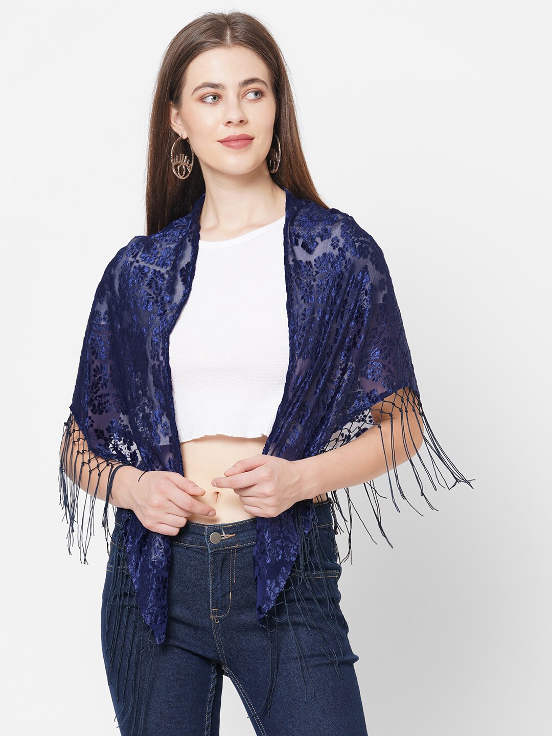 

Cloth Haus India Women Blue Printed Velvet Scarf