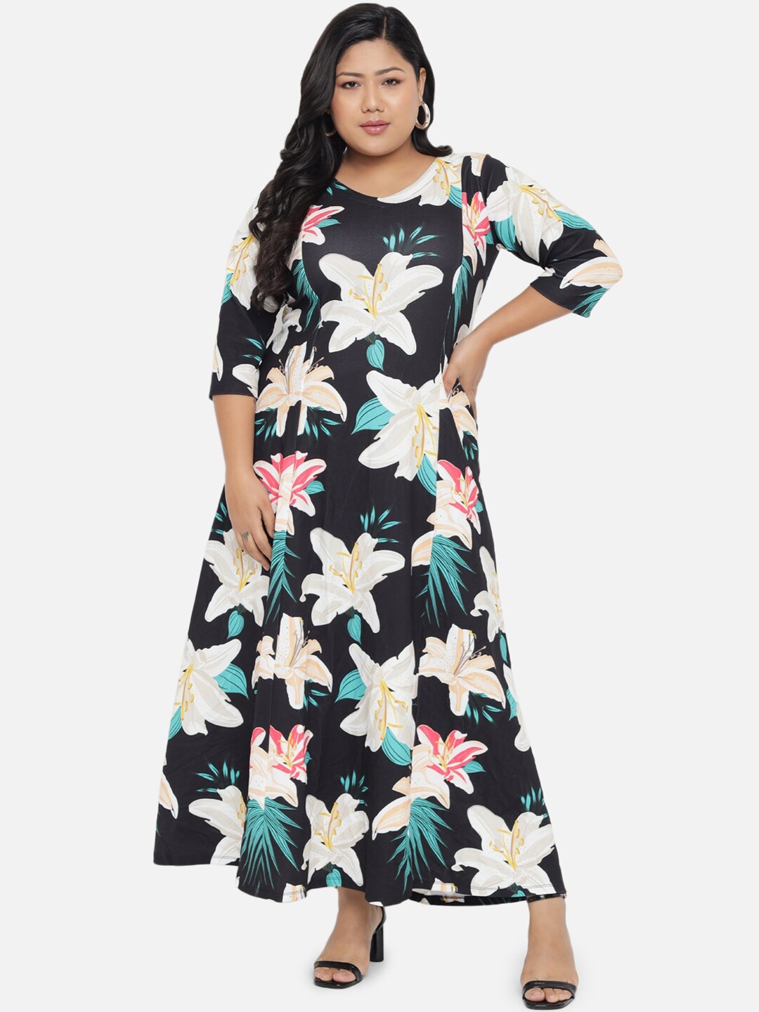 

Amydus Women Plus Size Black & Multicoloured Floral Maxi Dress