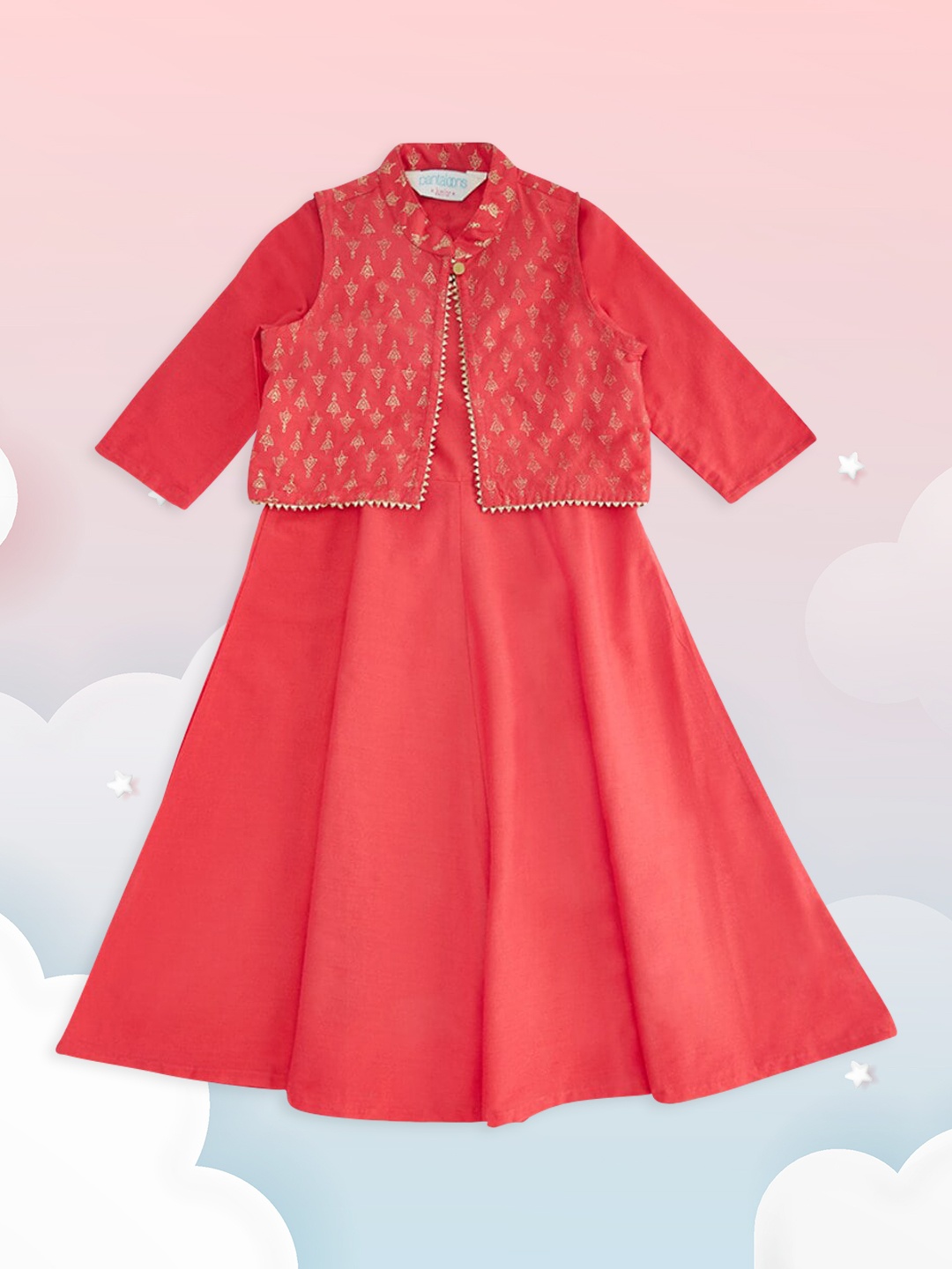 

AKKRITI BY PANTALOONS Girls Red Ethnic A-Line Layered Dress