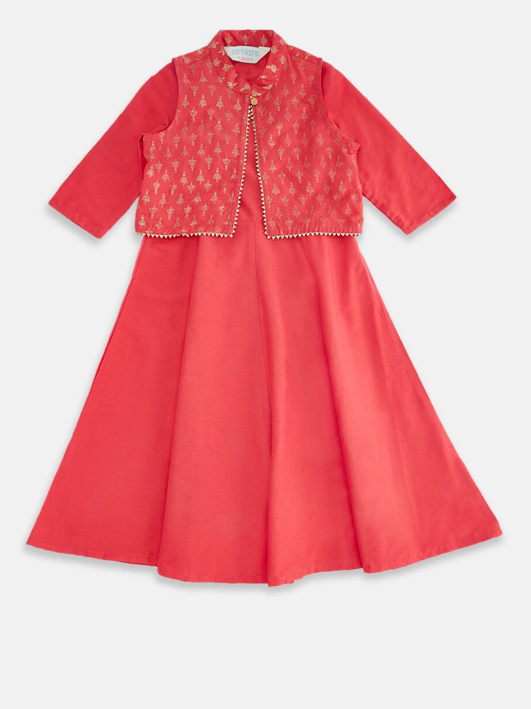 

AKKRITI BY PANTALOONS Girls Red & Cream-Coloured Solid A-Line Dress