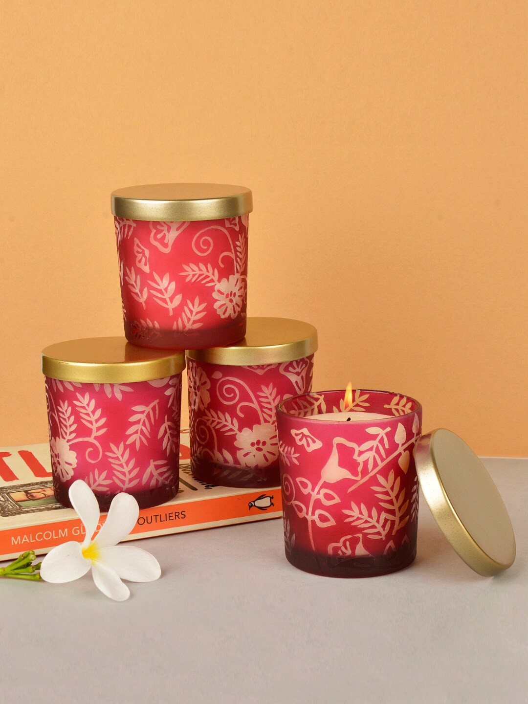 

StyleMyWay Set Of 2 Maroon & Gold-Toned Glass Votive Fragrant Candles With Lid