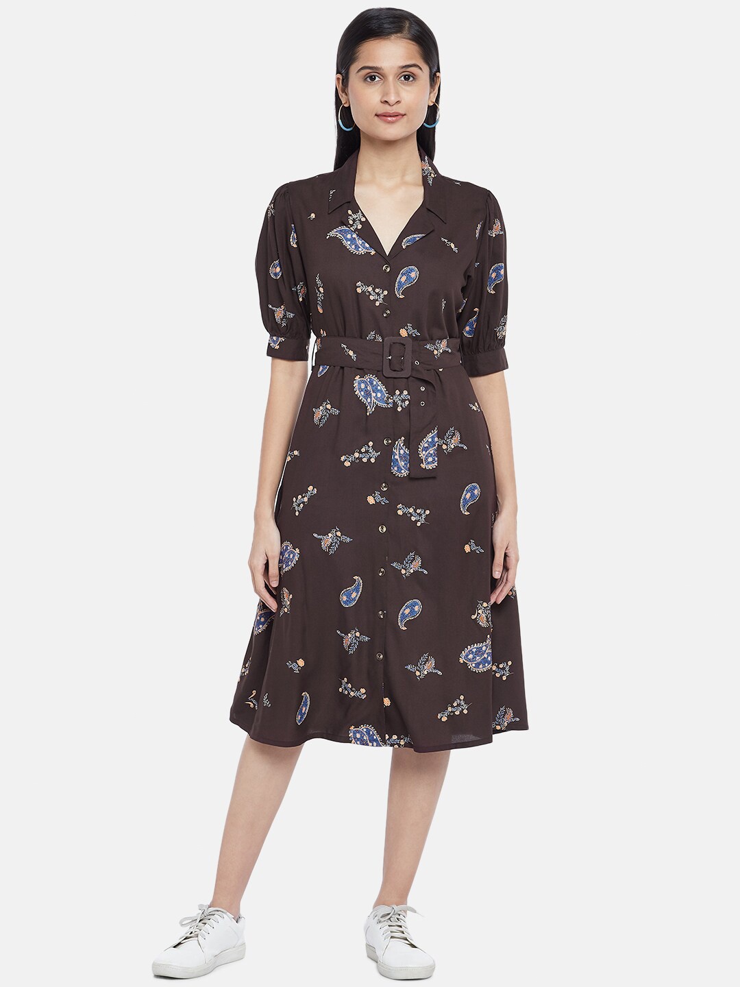 

People Women Brown Floral Liva Shirt Dress