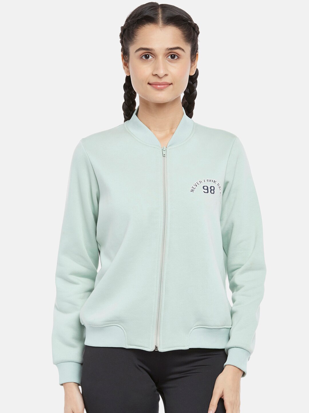 

Ajile by Pantaloons Women Blue Mock Collar Bomber Jacket