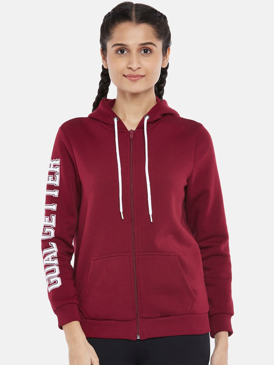 

Ajile by Pantaloons Women Maroon Hooded Sweatshirt