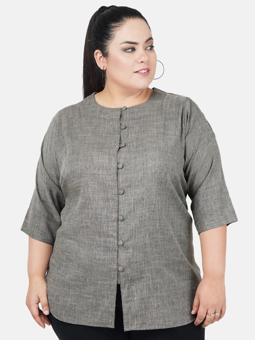

Indietoga Plus Size Grey Cotton Linen Tunic Top