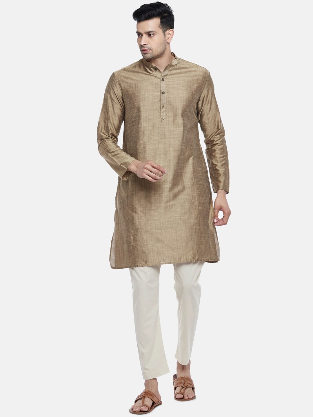 

indus route by Pantaloons Men Beige Mandarin Collar Kurta