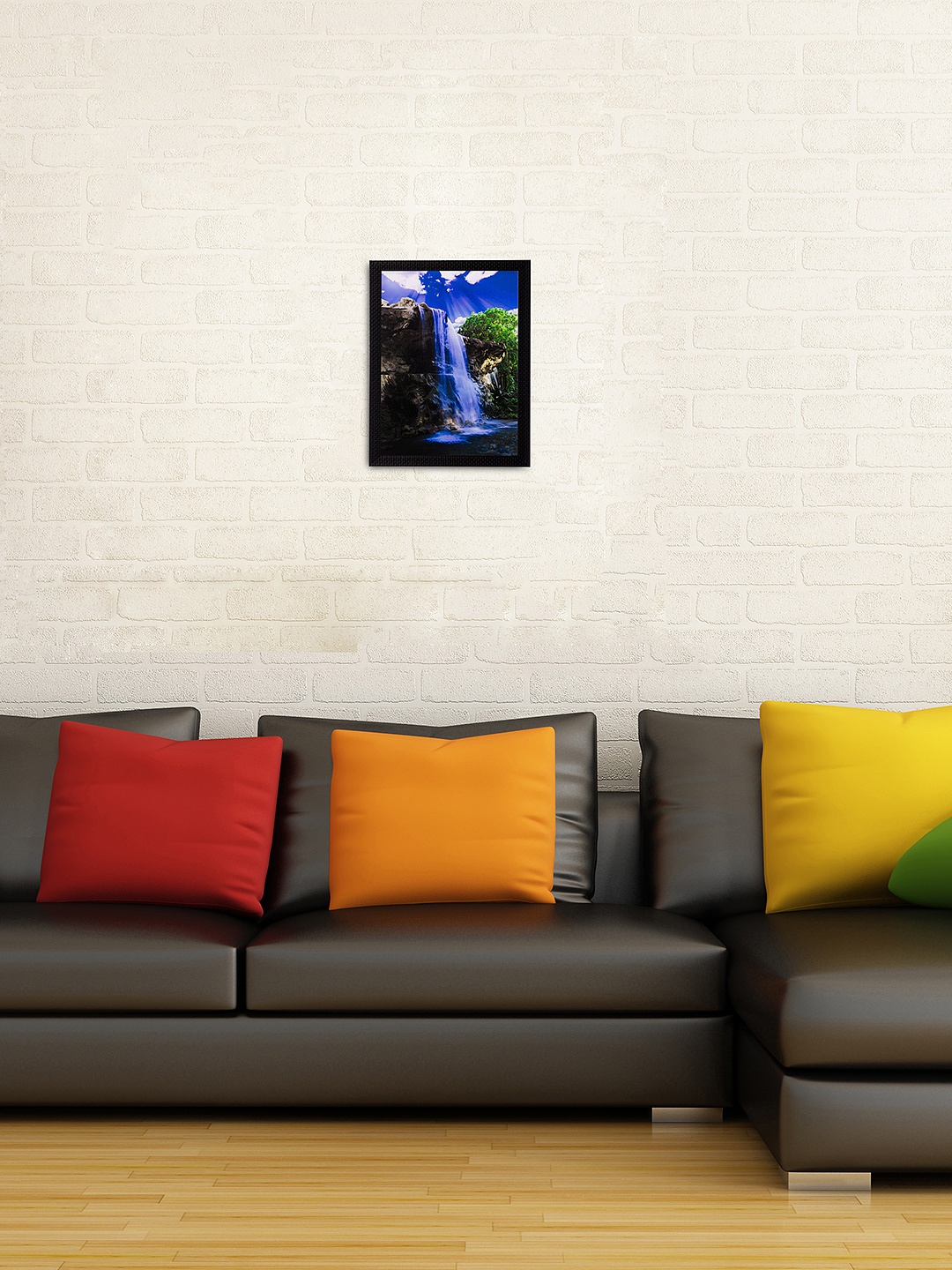 

eCraftIndia Multicoloured Waterfall View Matt Framed UV Wall Art, Multi