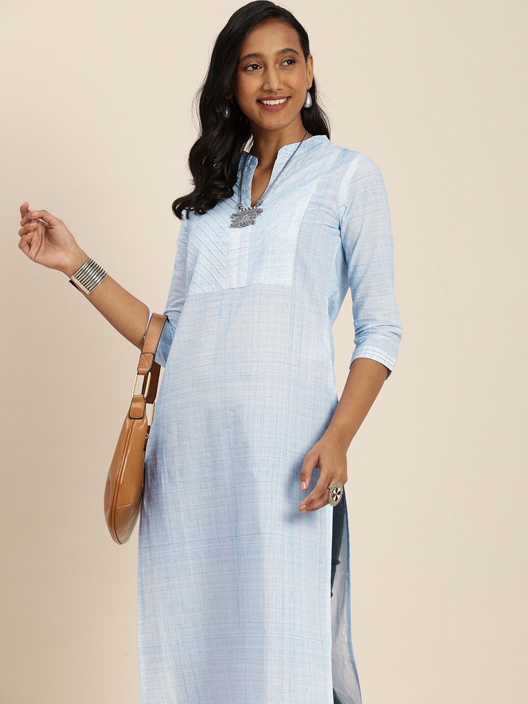 

Taavi Women Light Blue Solid Block Print Legacy Kurta