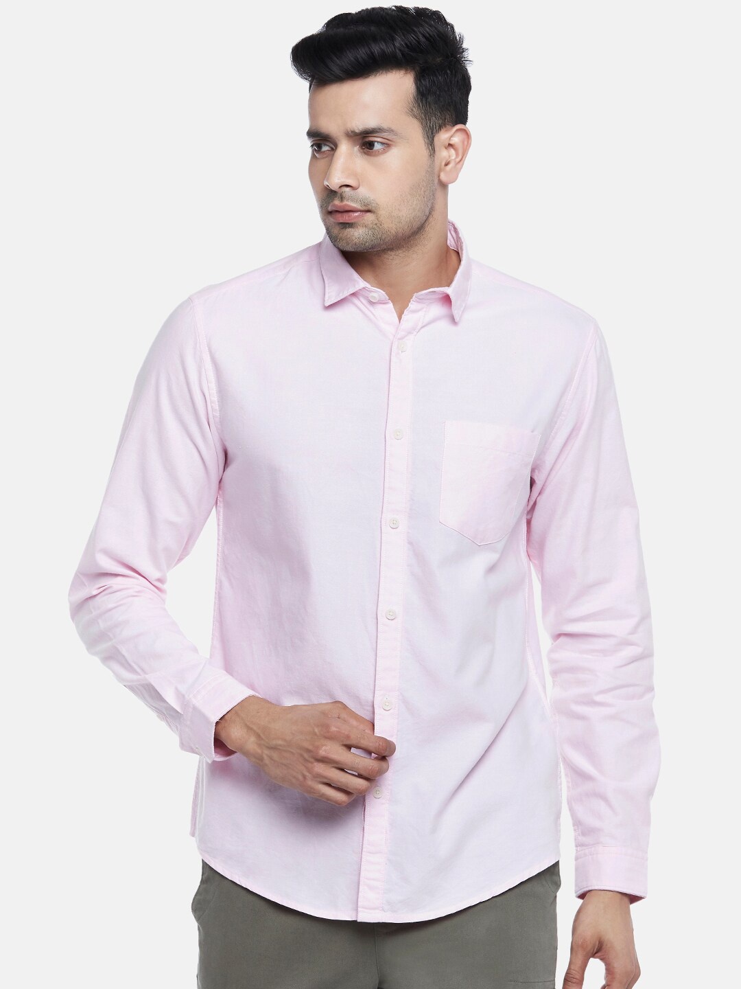 

Urban Ranger by pantaloons Men Pink Solid Slim Fit Cotton Casual Shirt