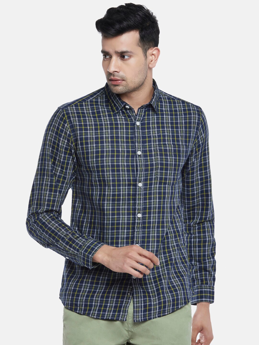 

Urban Ranger by pantaloons Men Navy Blue Slim Fit Checked Cotton Casual Shirt