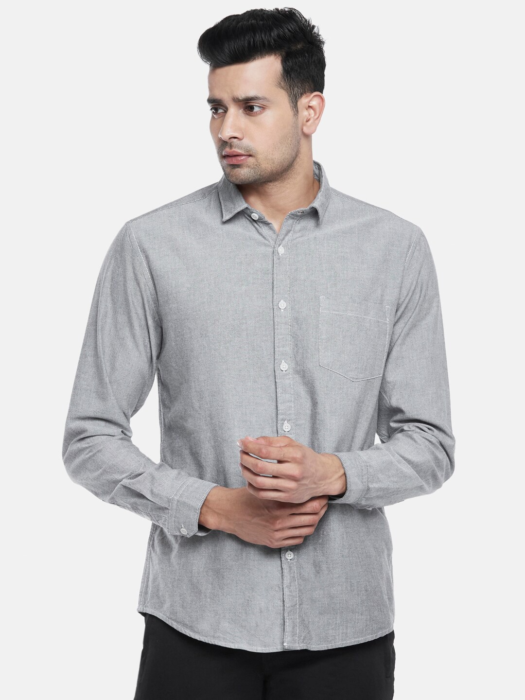 

Urban Ranger by pantaloons Men Grey Slim Fit Pure Cotton Casual Shirt