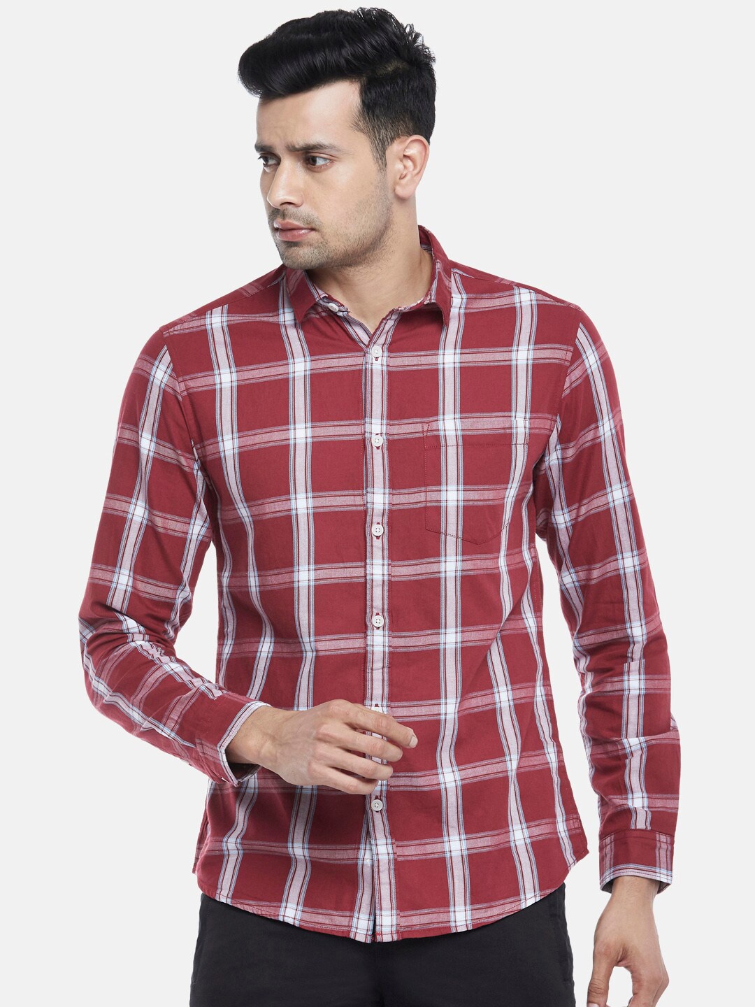 

Urban Ranger by pantaloons Men Maroon Slim Fit Tartan Checks Cotton Casual Shirt