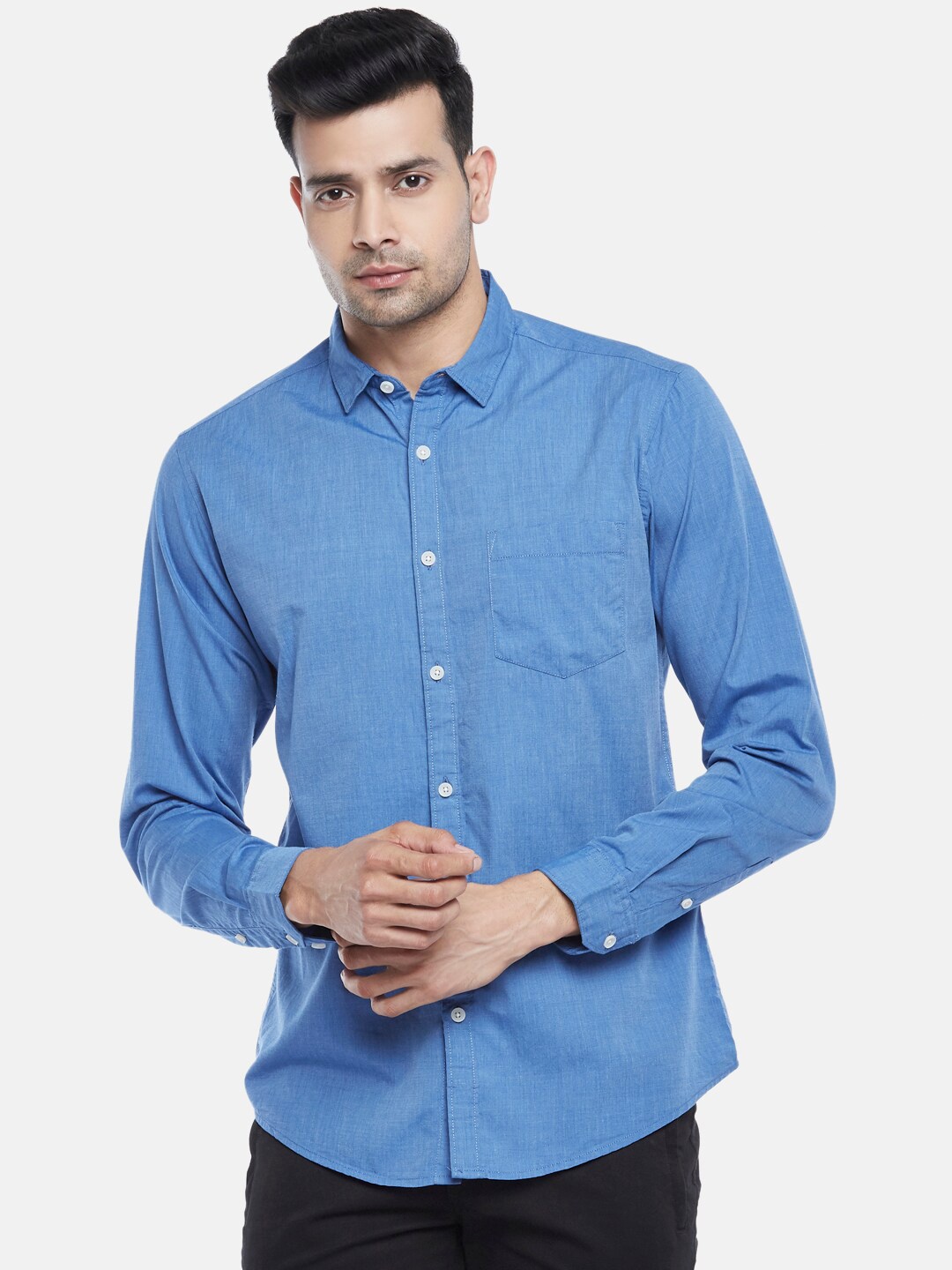 

Urban Ranger by pantaloons Men Blue Cotton Slim Fit Casual Shirt