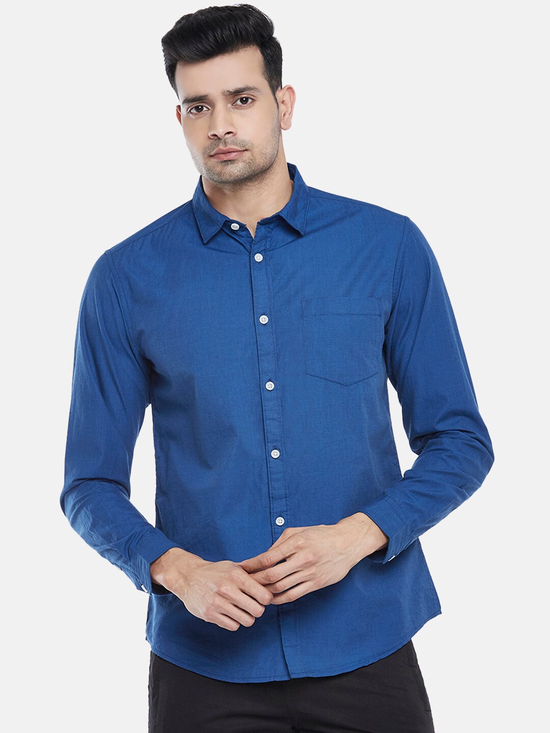 

Urban Ranger by pantaloons Men Navy Blue Slim Fit Pure Cotton Casual Shirt