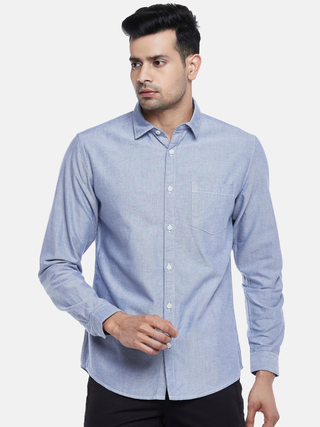 

Urban Ranger by pantaloons Men Blue Solid Slim Fit Cotton Casual Shirt