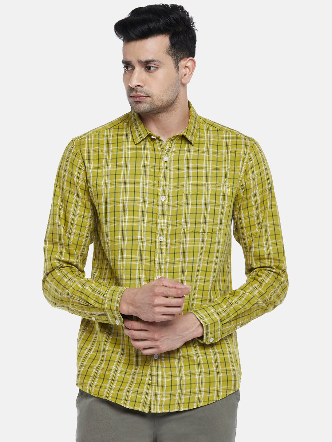 

Urban Ranger by pantaloons Men Gold-Toned Regular Fit Checked Pure Cotton Casual Shirt