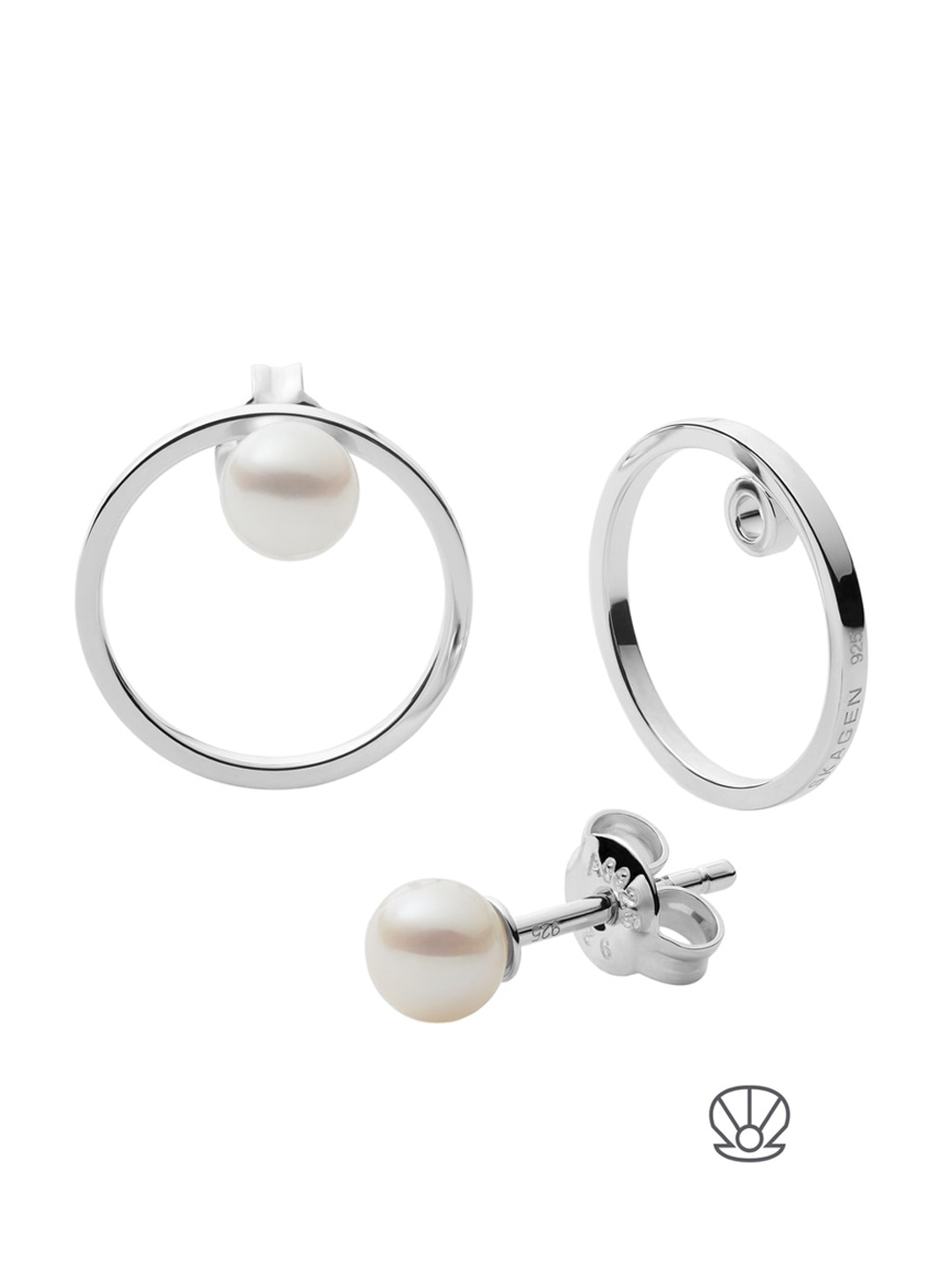 

SKAGEN Silver-Plate Sterling Silver & Pearl Hoop Earrings