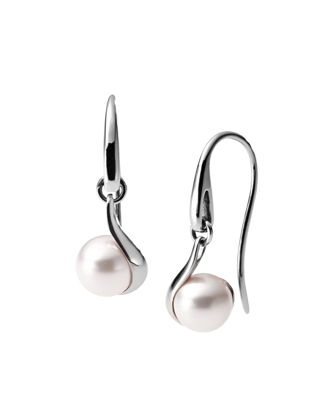 

SKAGEN Silver-Toned White Pearl Studded Contemporary Drop Earrings