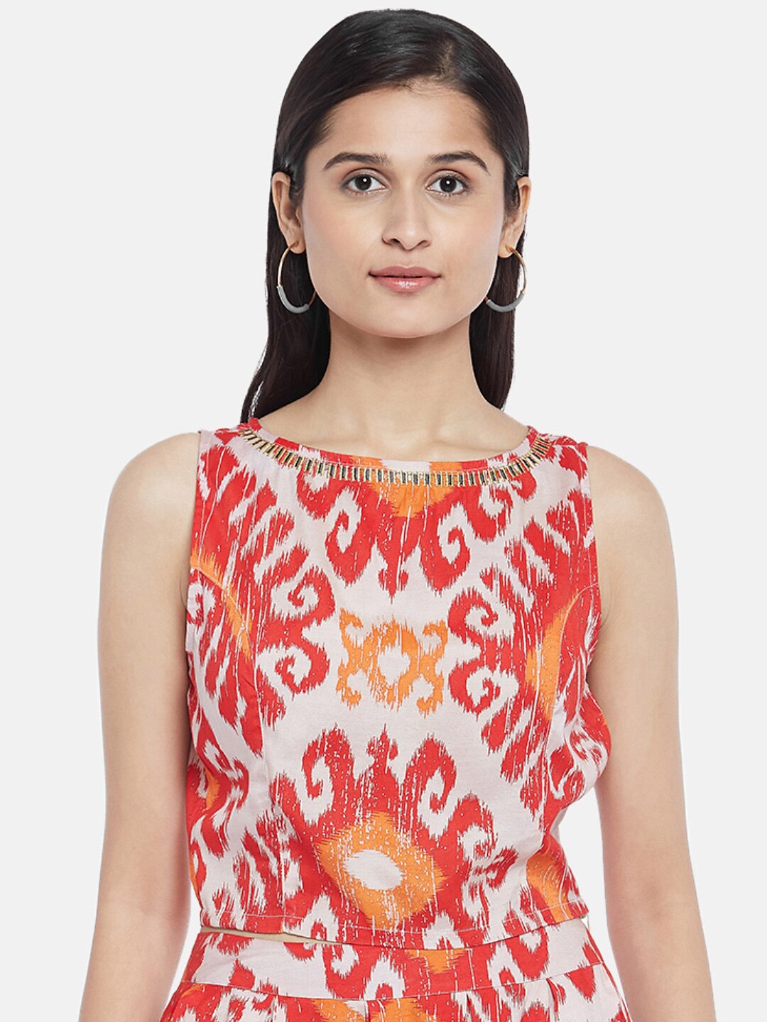 

People Women Red & Off White Floral Print Crop Top