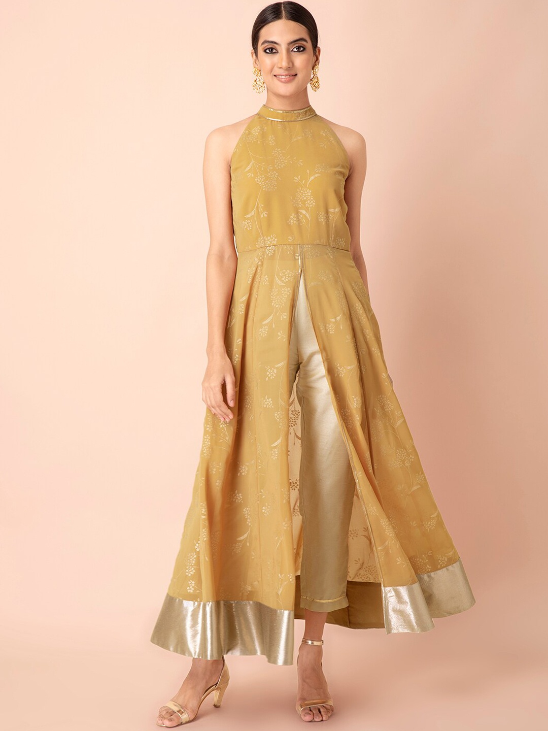

INDYA Women Yellow Embellished Georgette Anarkali Kurta