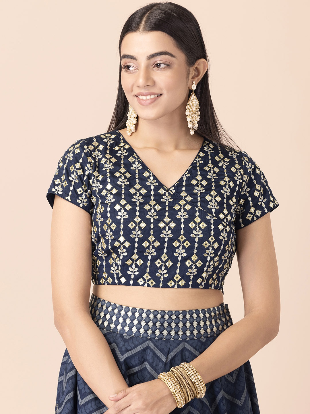 

INDYA x Shraddha Kapoor Blue Embroidered Saree Blouse