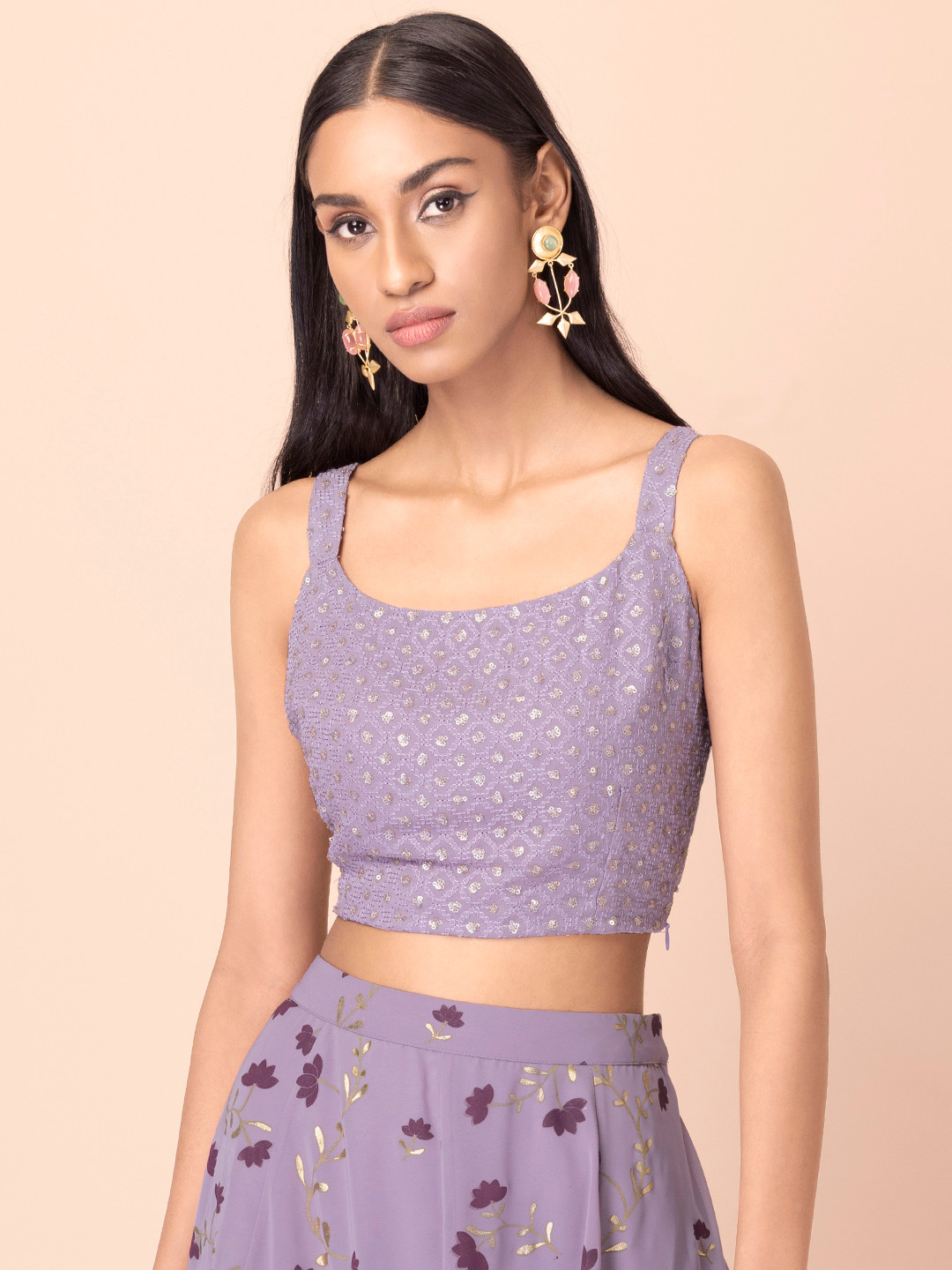 

INDYA Shraddha Kapoor Purple Sequinn Embellished Thread Work Crop Top