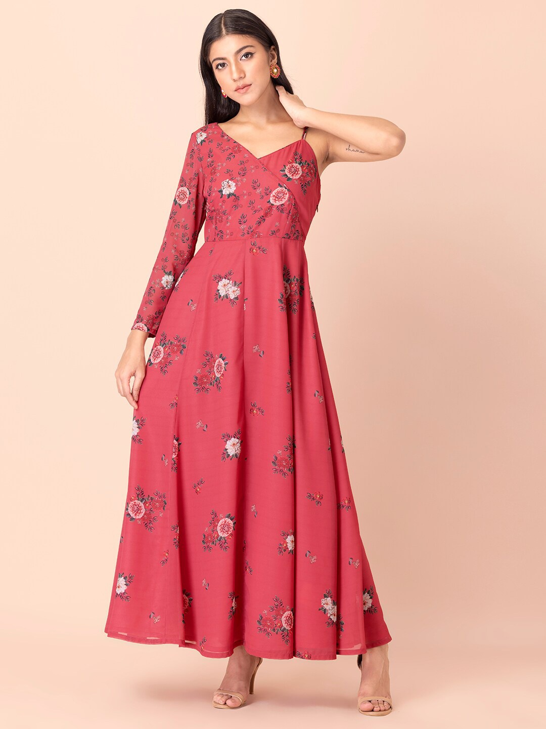 

INDYA Pink Floral Georgette Maxi Dress