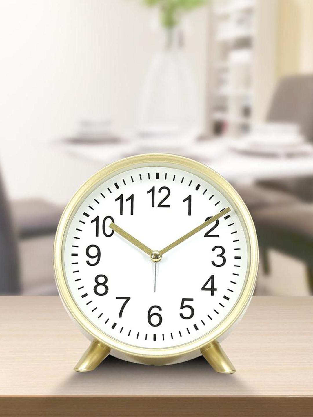 

Athome by Nilkamal Gold-Toned & White Contemporary Table Clock