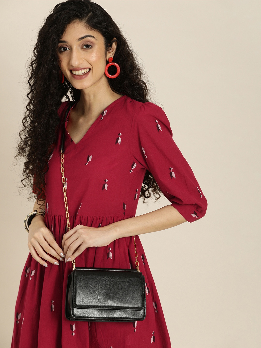 

Taavi Maroon Printed Fit N Flare Woven Legacy Casual Dress