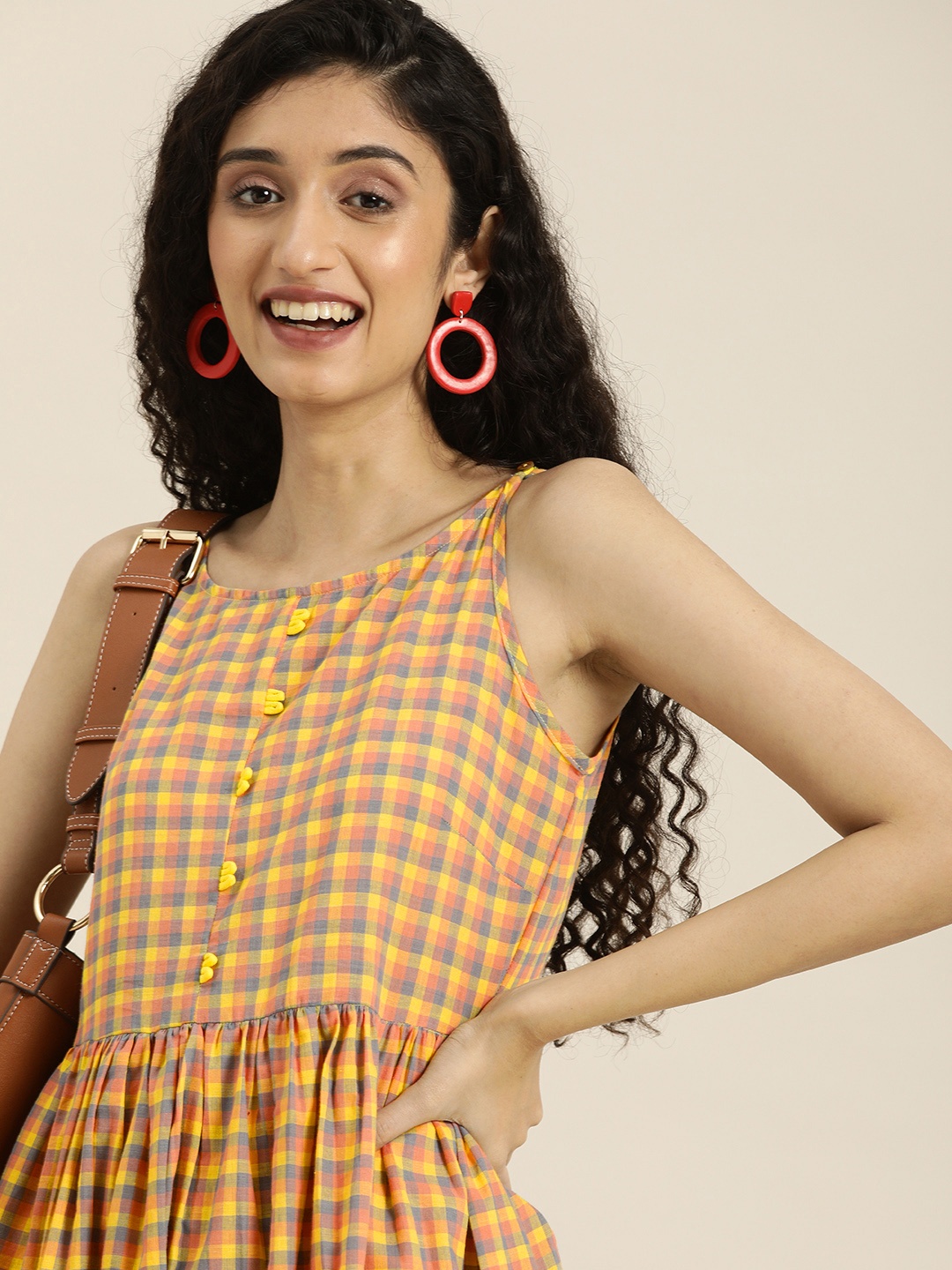 

Taavi Woven Legacy Checked Fit & Flare Midi Dress, Yellow