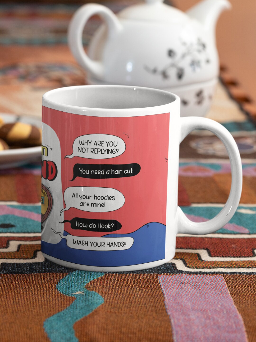 

Oye Happy Pink & Blue Printed Ceramic Glossy Mugs