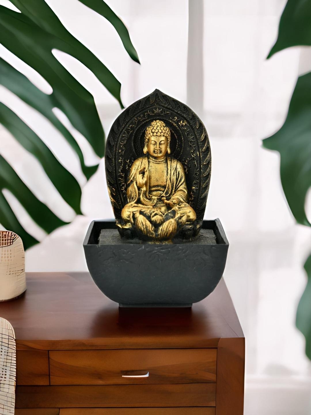 

Athome by Nilkamal Gold-Coloured & Black Buddha On Leaf Throne Water Fountain