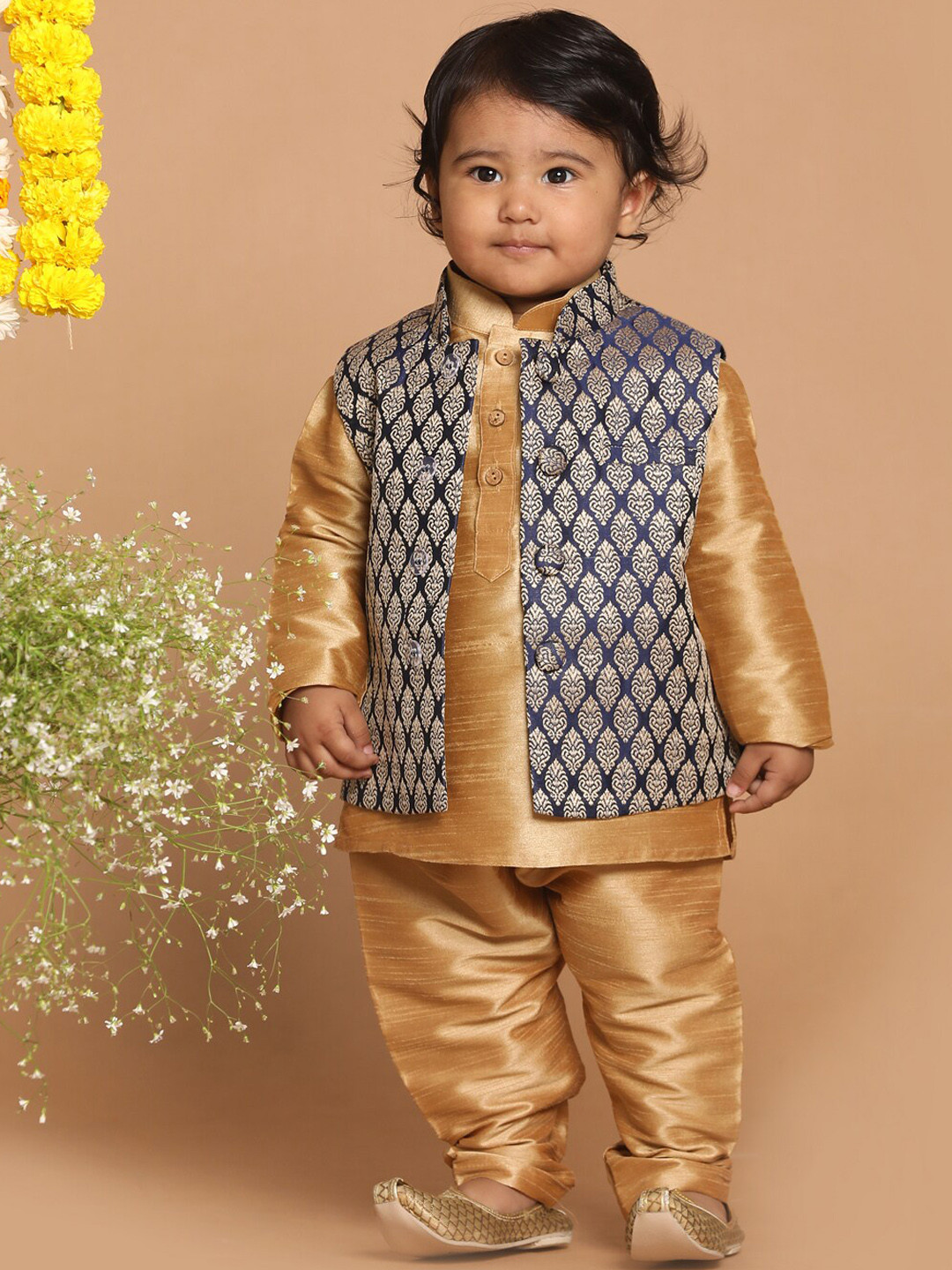 

VASTRAMAY Boys Blue Woven Design Slim Fit Nehru Jacket