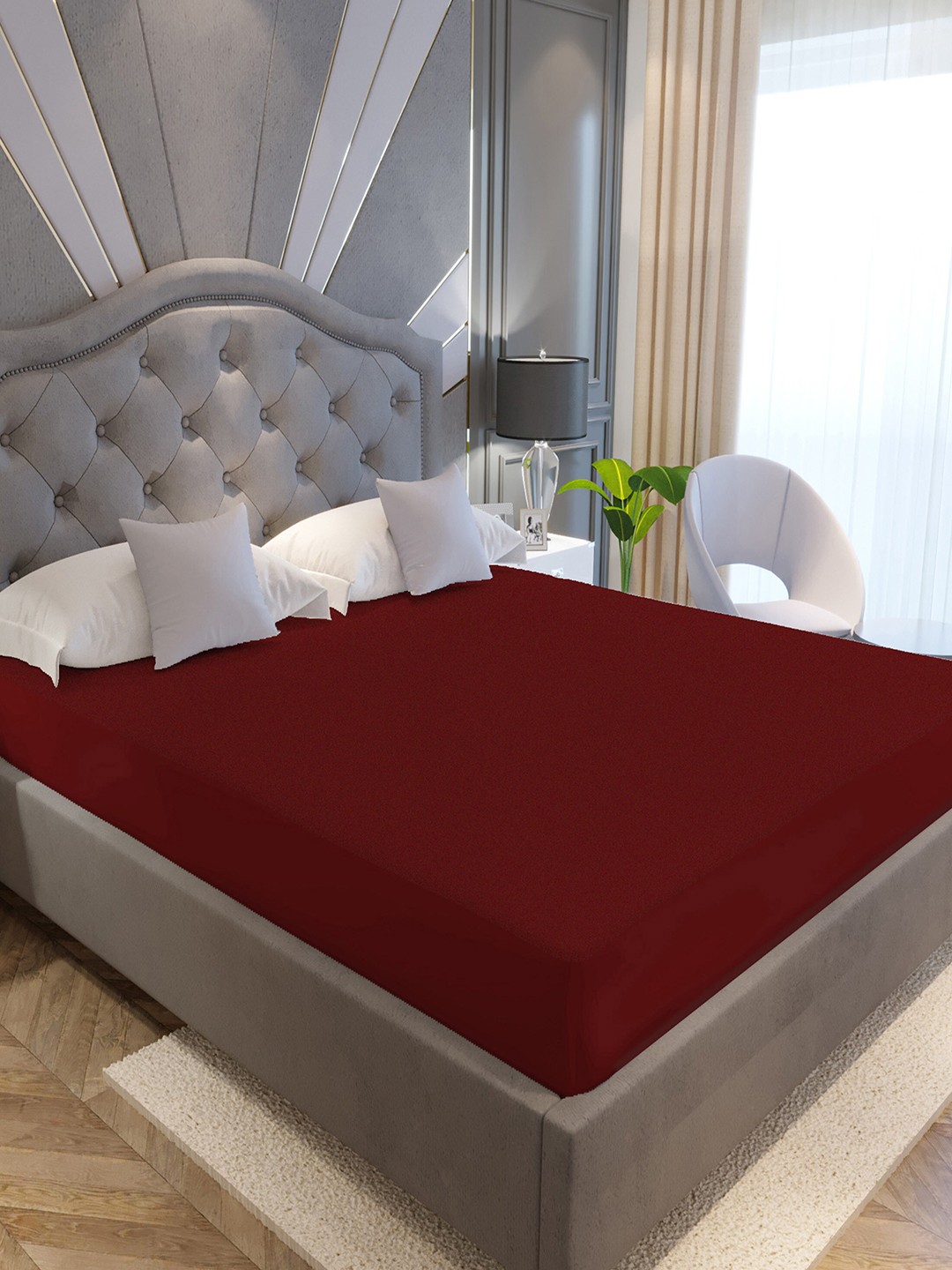 

LA VERNE Maroon Queen Size Cotton Terry Waterproof Mattress Protector