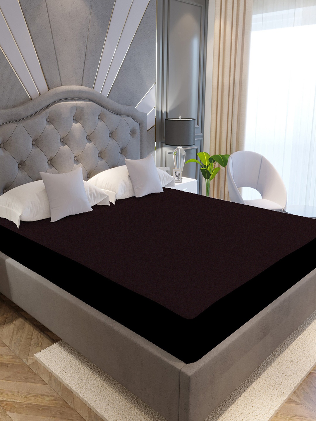 LA VERNE Queen Size Cotton Terry Waterproof Mattress Protector, Brown
