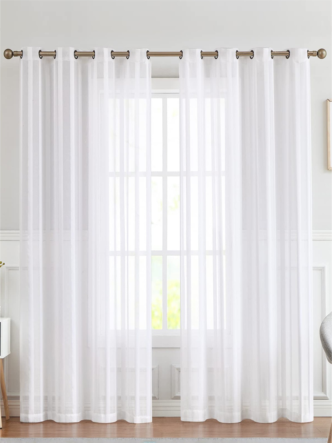 

URBAN SPACE Pack Of 2 White Striped Sheer Long Door Curtains