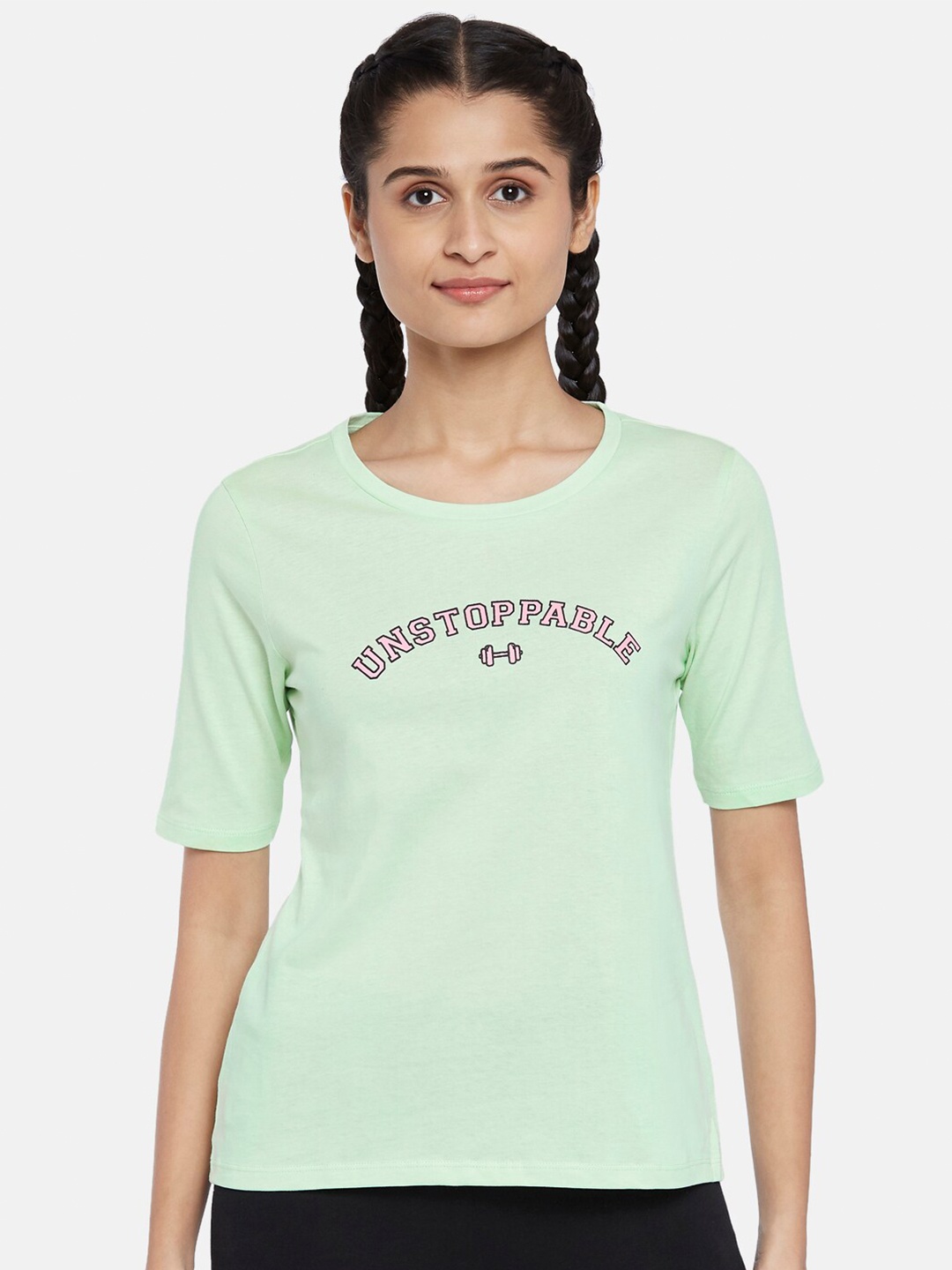 

Ajile by Pantaloons Women Green Print Pure Cotton Top